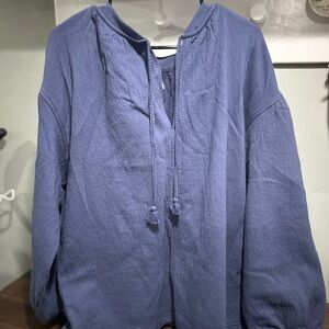 AERIE Blue Textured Pullover Hoodie